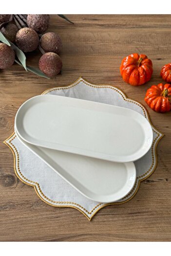 Meri Ev Gereçleri PORCELAIN OVAL PRESENTATION PLATE 2-PACK