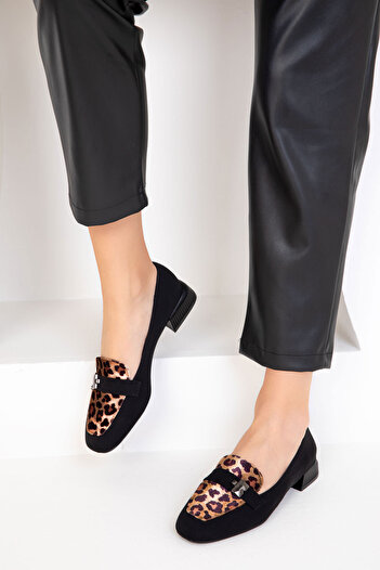 SOHO Black Matte Satin-Leopard Women's Shoes 18763