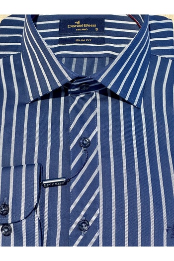 Daniel Bessi Long Sleeve Slim Fit Striped Cotton Men's Classic Shirt