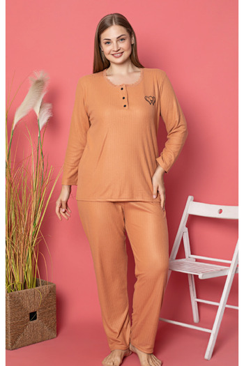 MODAREYA Long Sleeve Report Collar Placket Buttoned Korean Winter Pajamas Set