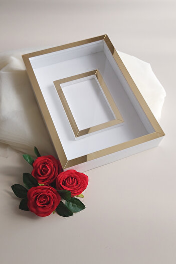 hobicehayaller 25x35 Cm Memory Frame with Photo Section!New Fashion Rose Boxes!Promise Engagement Flower Design!