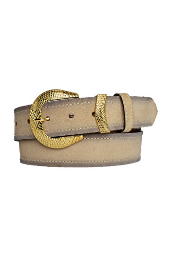 GoDeri 100% γνήσιο δέρμα, 4 εκ. Suede Cream γυναικεία ζώνη με χρυσή αγκράφα, τζιν, αθλητική ζώνη=an-by-63.gold.set