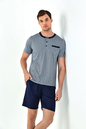 Yeni İnci DARK BLUE PATTERNED MEN'S PAJAMAS SET