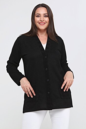 Laden Knitwear Large Size Glitter Detailed Women's Seasonal Mother Cardigan