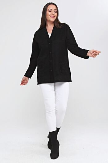 Laden Knitwear Large Size Glitter Detailed Women's Seasonal Mother Cardigan