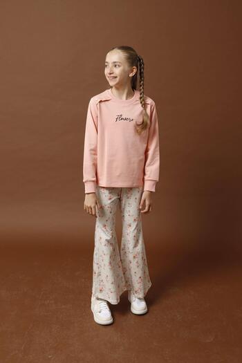 Perendi Flower Embroidery Detailed Tights Girl's Suit Pink