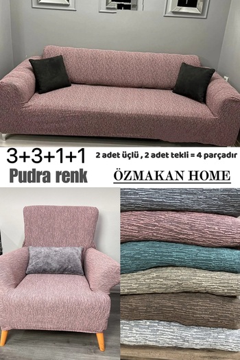 ÖZMAKAN Flexible Cotton 3 3 1 1 Jacquard - Stretch Elastic Sofa Cover Set