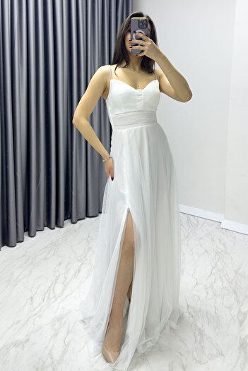zks grup tekstil Women's Strappy Adjustable Slit Plus Size Evening Dress Black, White, Red
