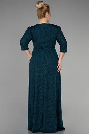 Efelif Emerald Green Capri Sleeve Long Glitter Plus Size Evening Dress Abu39740