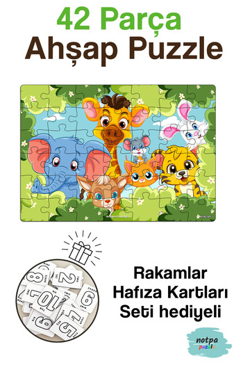 kutuTR Notpa Eğitici Ve Öğretici Ahşap Renkli Yapboz 42 Parça Puzzle 1 Ky42-001 Hafıza Kart Seti Hediyeli