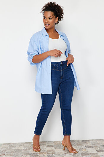 Trendyol Curve Dark Blue Stitching Detailed Stretchy Skinny Denim Jeans TBBSS24CJ00001