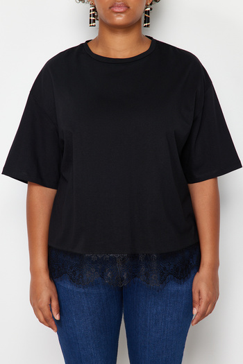 Trendyol Curve Μαύρο Δαντελένιο Βαμβακερό T-shirt - TBBSS24BF00009