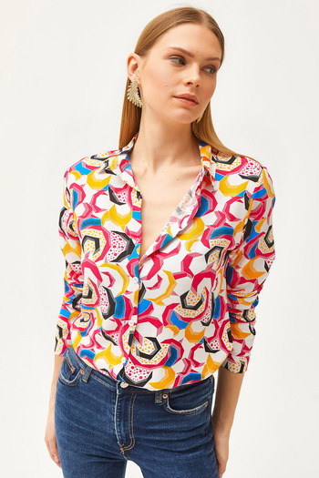 Olalook Women's Fuchsia Geometric Patterned Woven Shirt GML-19001174