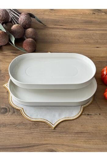 Meri Ev Gereçleri PORCELAIN OVAL PRESENTATION PLATE 2-PACK