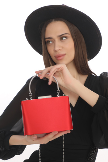womenacs Red Color Satin Fabric Women's Evening Dress Clutch Portfolio Bag New Season