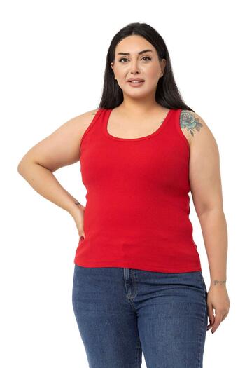 DISENTIS MODEST Large Size Strappy Ribbed Camisole Red Body