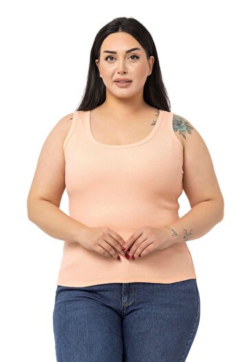 DISENTIS MODEST Large Size Strappy Ribbed Camisole Salmon Body