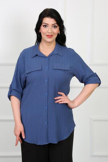 By Alba Collection Women's Indigo Wrap Fabric Large Size Shirt