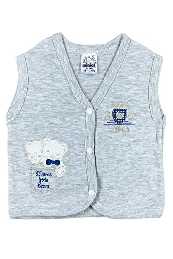 baby kids colors Baby Boy Twin Teddy Bear Embroidered Organic Cotton 3-6-9 Months Combed Baby Vest - Gray