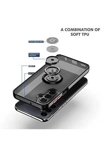 Rivor Samsung Galaxy A54 Uyumlu Kılıf 3d Kamera Korumalı Buzlu Kenarları Renkli Yüzüklü Sert Silikon Kapak