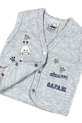 baby kids colors Baby Boy Giraffe Embroidered Organic Cotton 3-6-9 Months Combed Vest Gray