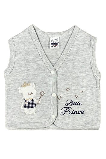 baby kids colors Baby Boy Prince Teddy Bear Embroidered Organic Cotton 3-6-9 Months Combed Cotton Baby Vest - Gray
