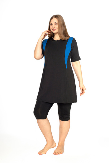 SEBOTEKS Short Sleeve Garnished Plus Size Semi Covered Swimsuit 4310