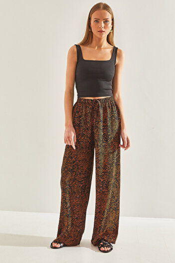 Bianco Lucci Women's Patterned Viscose Trousers with Elastic Waist60101053