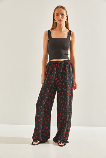 Bianco Lucci Women's Patterned Viscose Trousers with Elastic Waist60101053