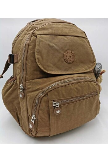 DUOMİNO Fcstore Crinkle Fabric Water Resistant Large Size Tan Clinker Backpack/laptop Daily School Bag