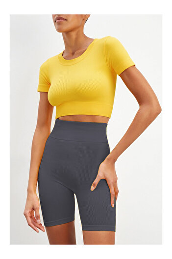 MİSTİRİK Gray Ribbed Knitted Recovery Seamless Sports Shorts