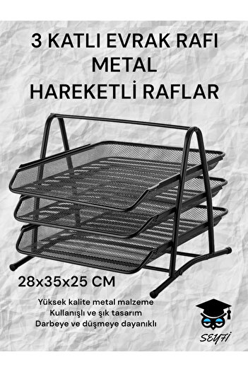 SEYFİKİRTASİYE 3-етажен метален шкаф за документи, перфориран, черен, с подвижни рафтове