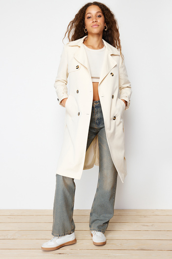 Trendyol Collection Stone Regular Belted Midi Trench Coat TWOSS24TR00003