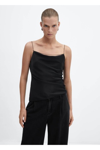 MANGO Woman Bluză din satin cu guler drapat