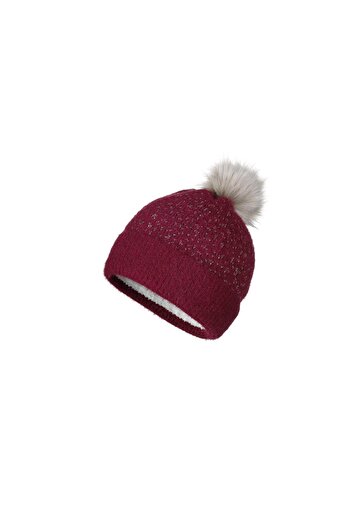 Fonem Women's Silvery Fur Pompom Swan Beret FO 2586 Claret Red