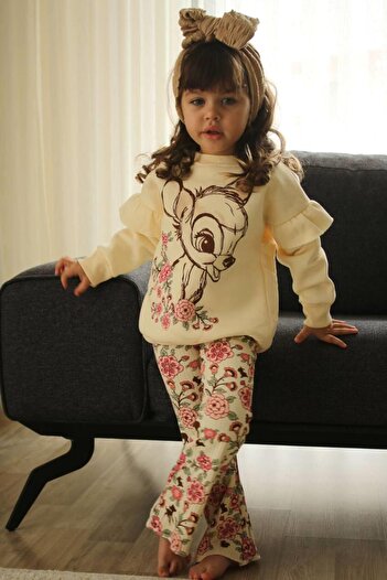 YİGİT BUTİK بدلة فتاة من Yigit Butik Bambi مطبوعة بأرجل واسعة