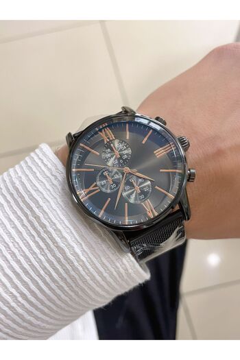 Bimodabu Roman Numeral Steel Mesh Cord Men's Wristwatch