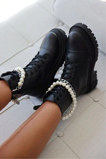 Emtory Home Pearl & Chain Boots Accessory - Shoes & Bag Accessory - Shoelaces Chain - Pair
