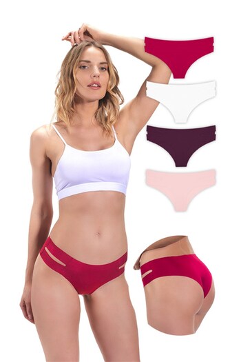 Cottonhill Basic Laser Cut Women's Hipster Panties 4-Pack - 2