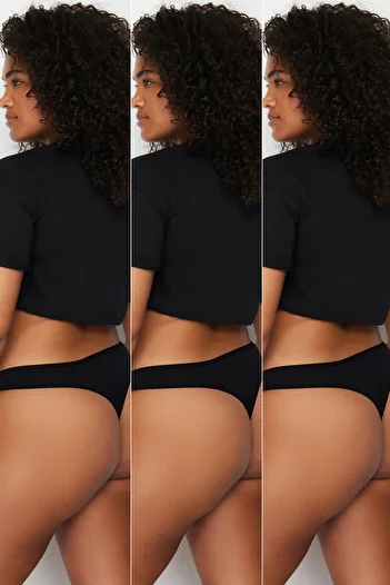Trendyol Curve Fekete 3 csomag pamut nagy méretű tanga kötött bugyi TBBAW24CM00010