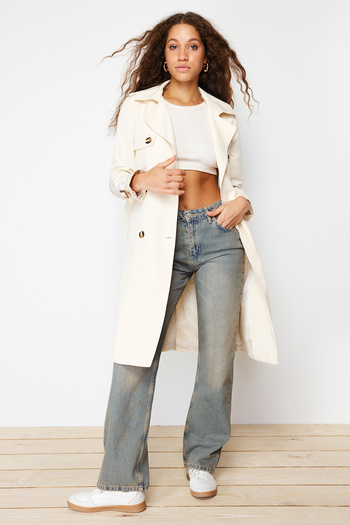Trendyol Collection Stone Regular Belted Midi Trench Coat TWOSS24TR00003