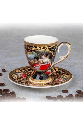 Jenisa Kosova Vintage Vienna Royal Style Black And Gold Coffee Cup Set of 6