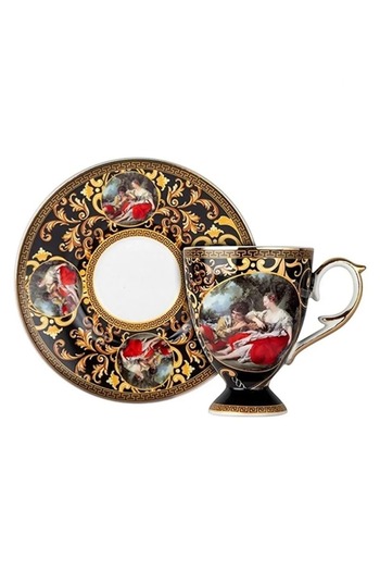 Jenisa Kosova Vintage Vienna Royal Style Black And Gold Coffee Cup Set of 6