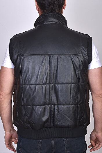 fubileather Трикотажний надувний чоловічий шкіряний жилет - натуральна овеча шкіра
