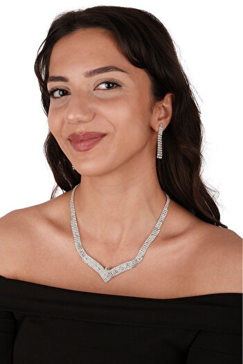 Hayalperest boncuk Vera Shiny Crystal Jewelled Evening Dress Necklace and Earring Set Necklace and Earring Set for Special Occasions
