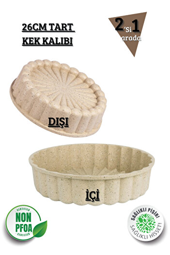 ThermoAD Alüminyum Döküm 2'Li Dilimli ve Tart Kek Kalıbı (Vizon) 26 Cm Sık Dilimli Çeyiz Seti Granit