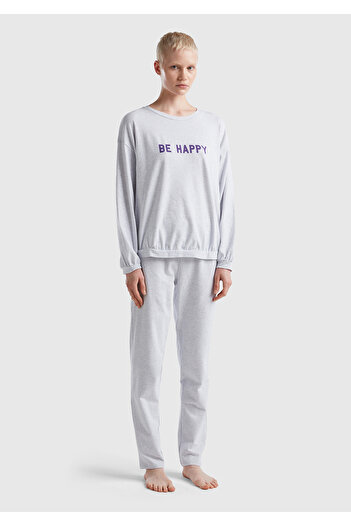 United Colors of Benetton Gray Slogan Printed Women's Pajama Set