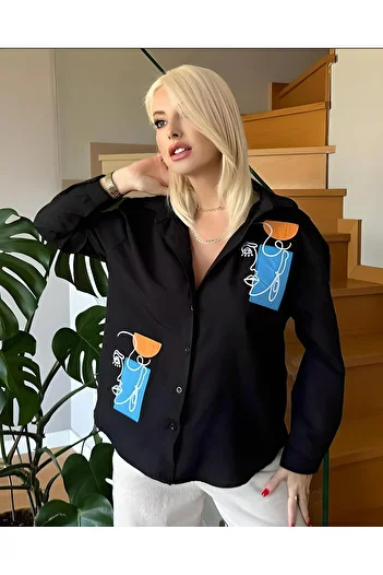 Lunaberry Oversize, Size 1 Small Please Prefer. Women's Sports Shirt Bohemian Silhouette Embroidered Long Sleeve Blouse