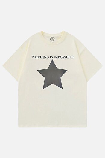 EFBUTİK Μπεζ Unisex T-Shirt Nothing IS Impossible Star