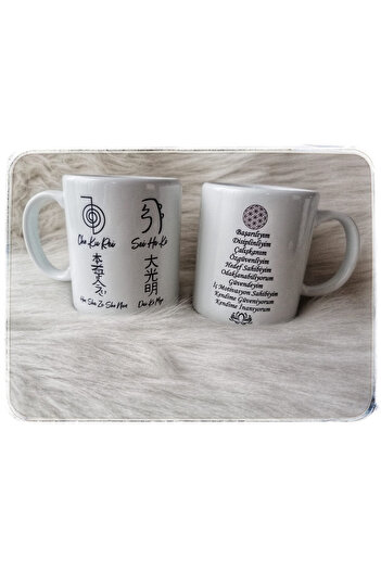 Zeyn Çift Taraflı Reiki Master Sembol Porselen Kupa Bardak Başarılıyım Olumlamalı